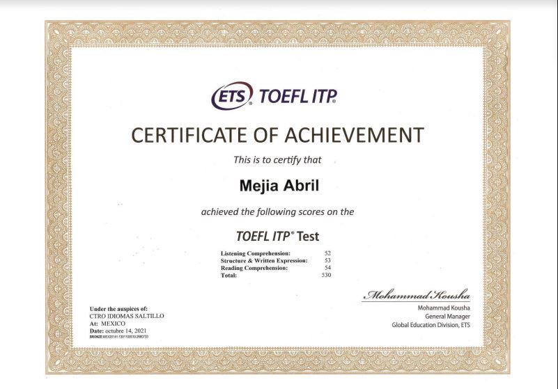 Certificado TOEFL